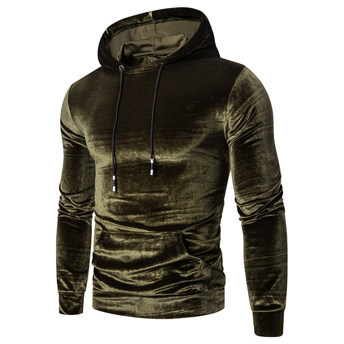 Mens Spring Gold Velvet Hoodies Man Solid Color Hooded Neck Long Sleeve Fashion Sweatshirts Men Casaul Clothes