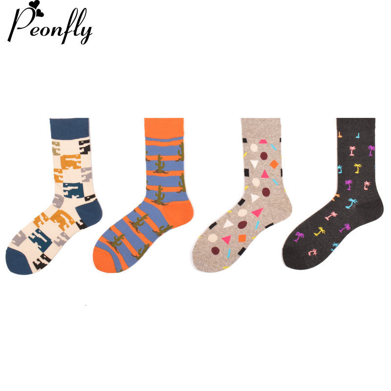 

Brand Quality Mens Happy Socks Striped Plaid Diamond Cherry Socks Men Combed Cotton Calcetines Largos Hombre 2pcs=1pairs, Black