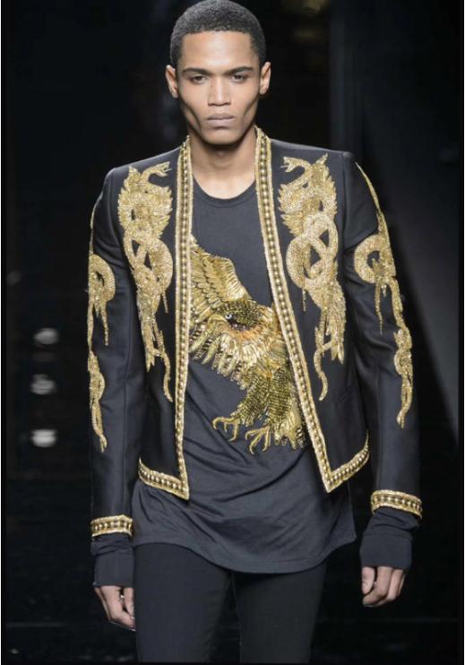 

Hand-Made Fashion Men Blazers Suits Jacket Flat Collar Suit Wedding Royal Gown Gold Beaded Slin Fit Suits Male Party Groom, Black