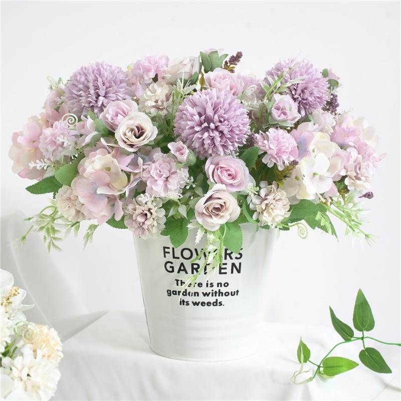 

Wedding Bouquet Artificial Silk Rose Peony Flower Bride Bouquet Pink Blue Hydrangea Pompom Vanilla Spike Wedding Supplies #LR2, Green