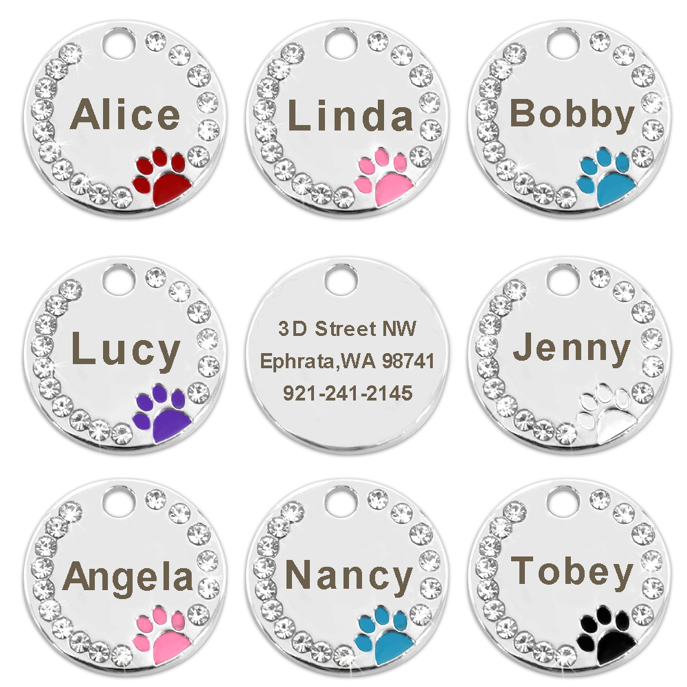 

100pcs/lot Blank Dog Ta Pet Puppy Cat ID Tag Engraved Custom Dog Collar Accessories Stainless Steel Name Tag Paw For Dogs Cats Pink