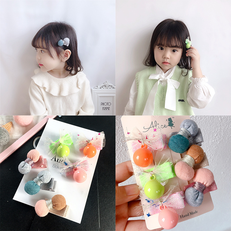 

2020 New Korea Simple Color Hair Pins Fabric Balls Cute Mesh Bow Children Small Hair Clips for Girl Fashion Accessories