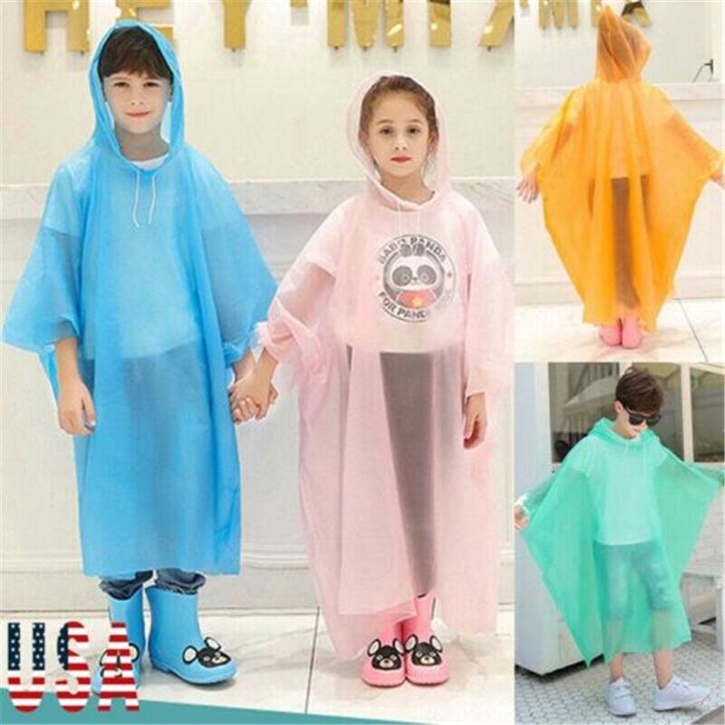 Fashion Adults/Kids Eva Transparent Raincoat Portable Outdoor Travel Rainwear Waterproof Camping Hooded Ponchos Rain Cover CxJYr