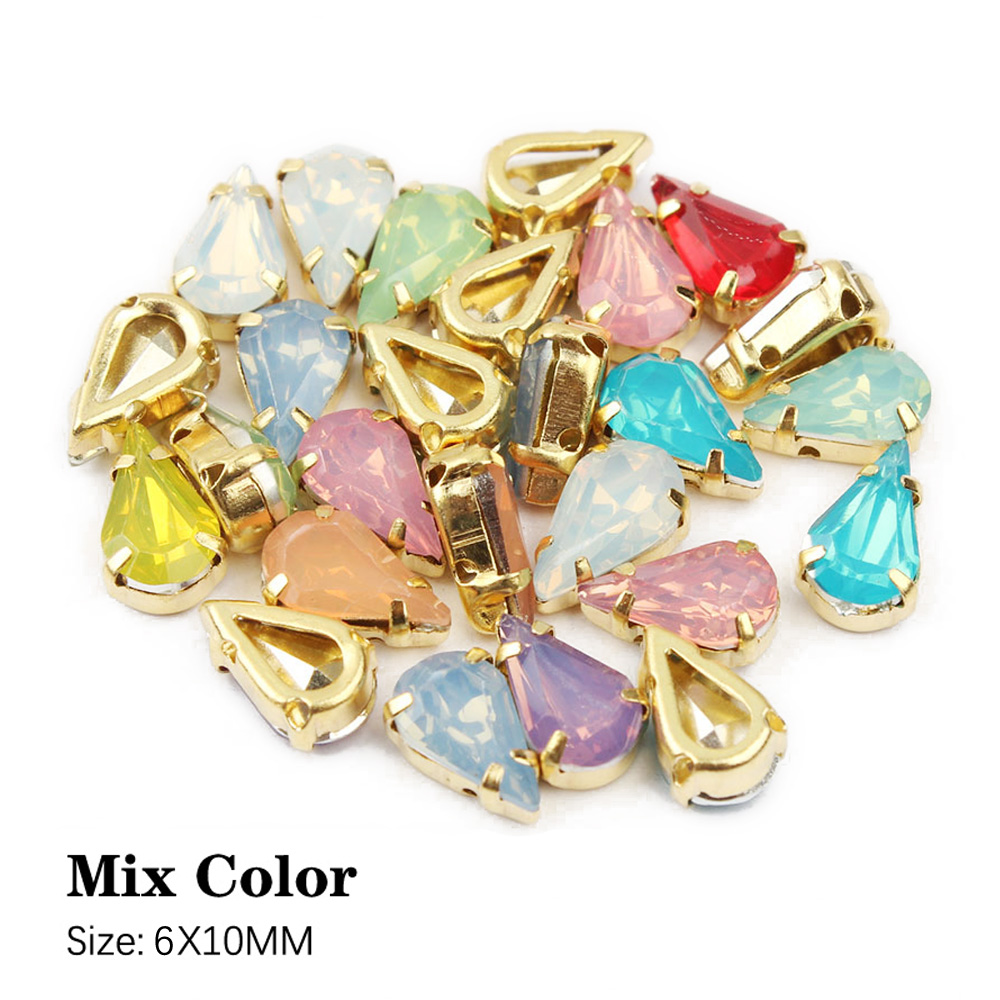 30pcs Sew on cut glass rhinestone 6x10mm teardrop setting dress making D claw