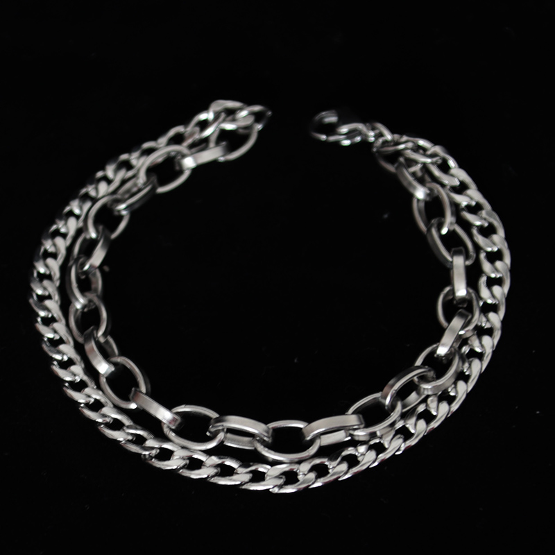 

Diffone Mens Stainless Steel Bracelet Double Layers Hiphop Link Chain Braslet Homme Cool Biker Viking Braclet Male Accessories