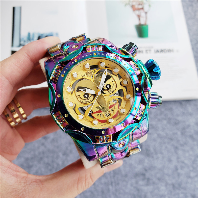 

HOT Good Quality Fashion Brand Watches Men INV Colorful Big dial Style Stainless steel band Calendar Date Quartz wrist Watch VT 01, Gold