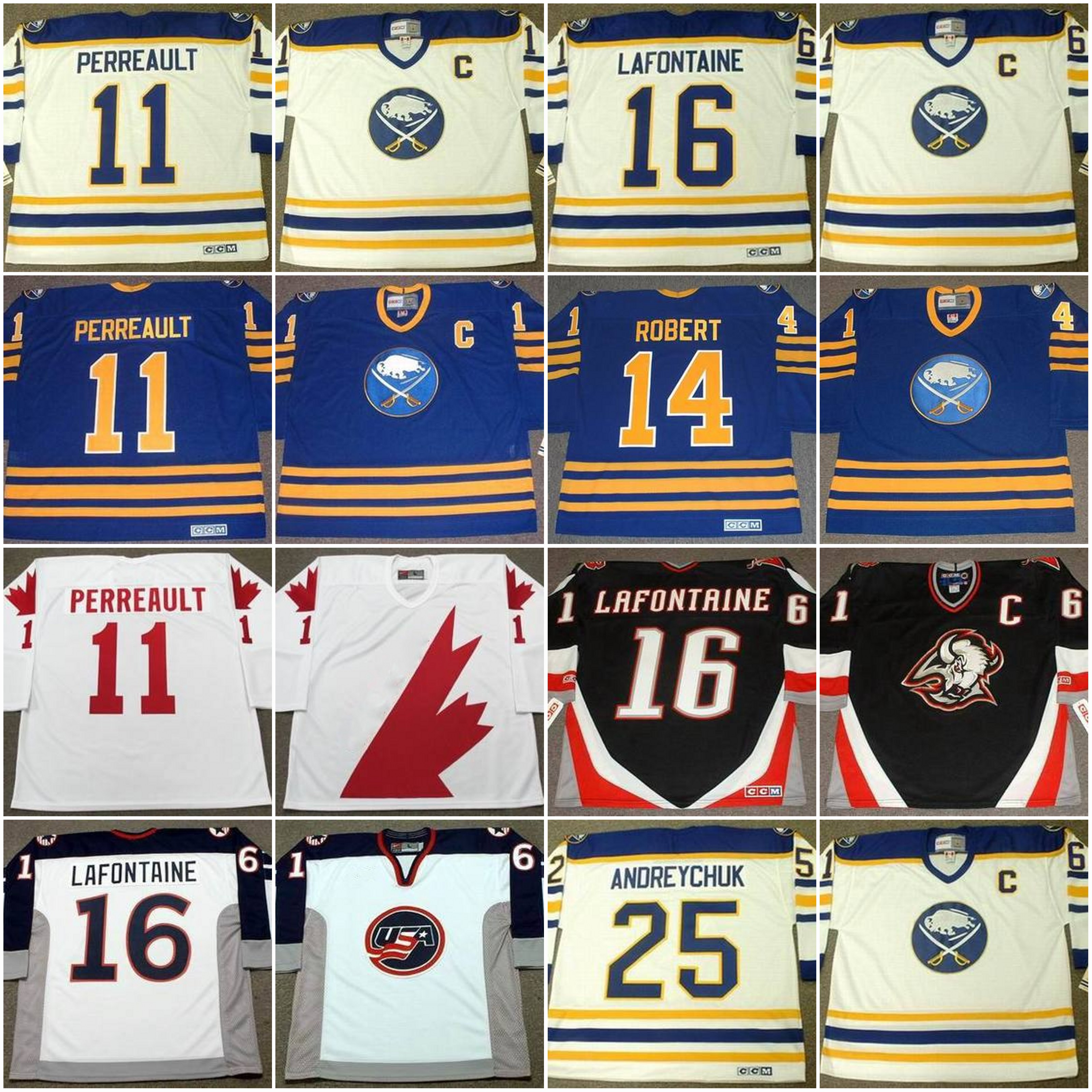 

Buffalo Sabres GILBERT PERREAULT 1984 RENE ROBER 1978 PAT LAFONTAINE MIKE FOLIGNO DANNY GARE LINDY RUFF CHRIS DRURY Vintage Hockey Jersey, 14 rene rober 1978