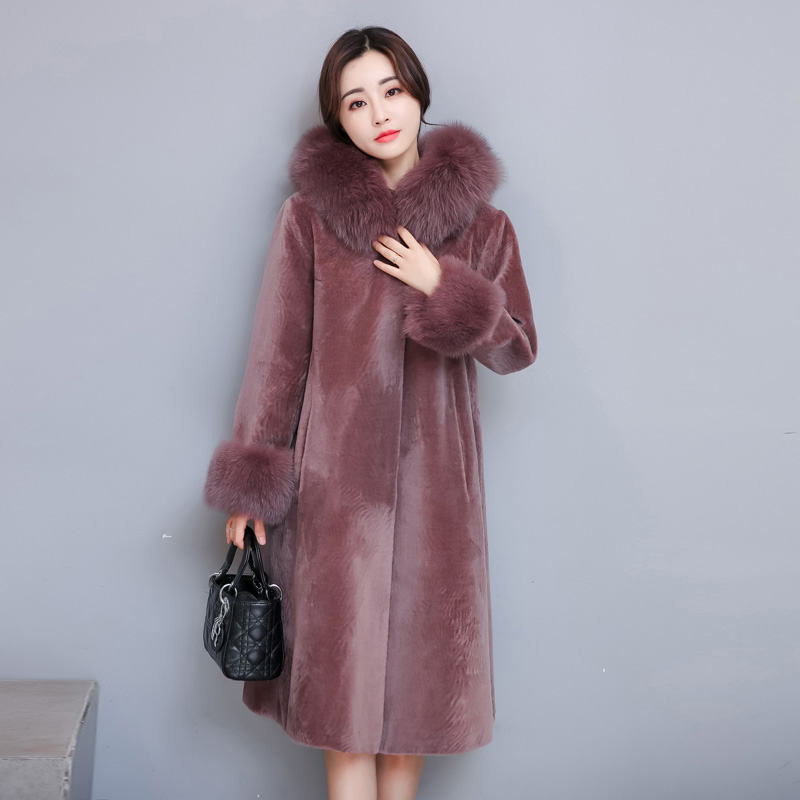 

2018 New Winter Cashmere Fur Coat Female Warm Long Jacket Fur Hooded, Orange