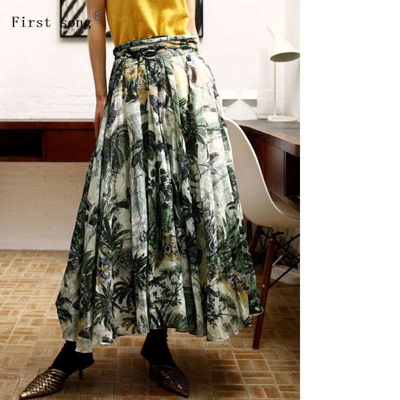 

Free shipping lace up waist heavy craft jungle printing pattern skirt women' summer new retro personality wild wild swing XL, Green