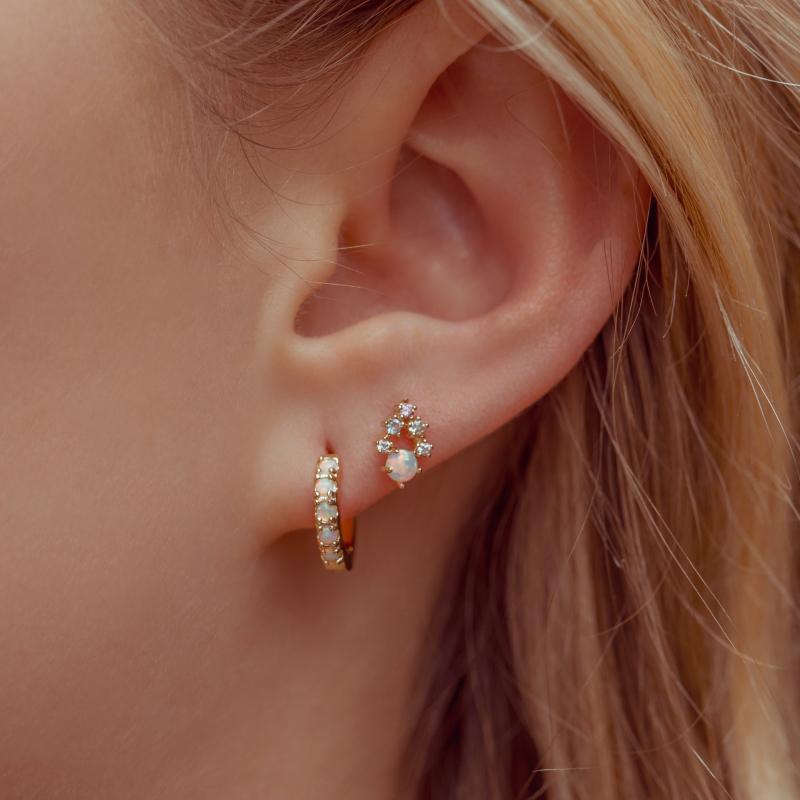

Hoop & Huggie Boho Women Ladies White Fire Opal Earrings Gold Filled 925 Sterling Silver Mini Small Huggies Wedding