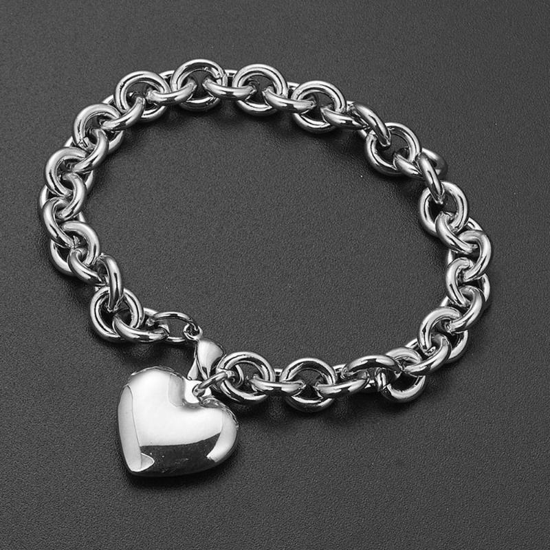 

Link, Chain Charming Silver Color/Gold Rolo Link With Cute Solid Heart 316L Stainless Steel Bracelet Bangle For Women Giri 8mm Wide