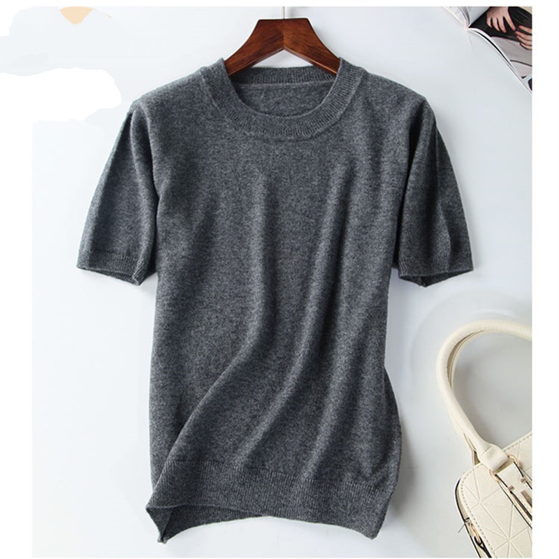 

New Arrival Summer Cashmere Wool Sweater Spring Autumn Women Solid Short Sleeve O-neck Pullovers Jumper Knitted Sweaters LY191225, Beige