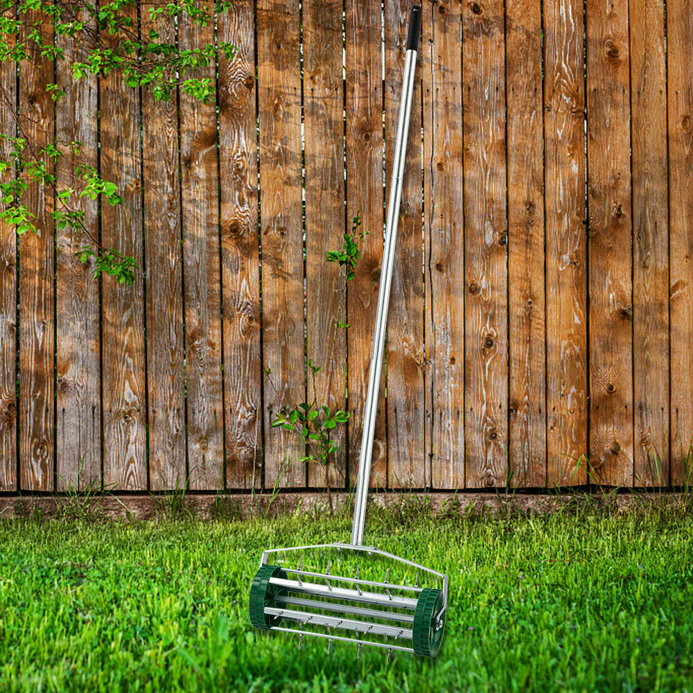 

Rolling Lawn Aerator Heavy Duty Grass Cutter Roller Spike Garden Scarifier