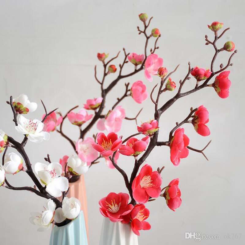 

200pcs Plum Cherry Blossoms Silk Artificial Flowers Plastic Stem Sakura Tree Branch Home Table Decor Wedding Decoration Wreath, Pink