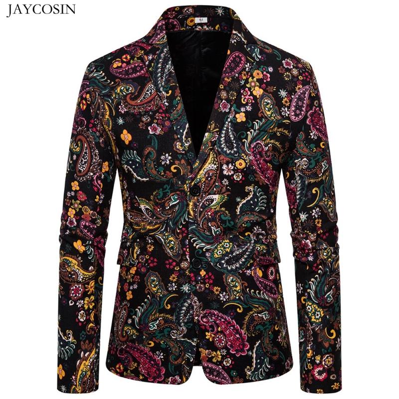 JAYCOSIN Suit Jackets New Men's Fashion In Autumn Winter Retro Printed Suit Coat Fashion Warm Coat Formal Blazers 2019