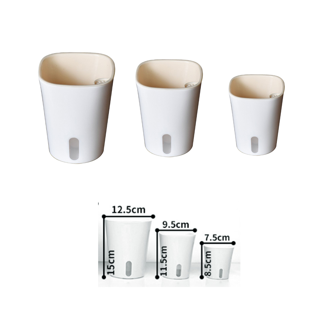 

3-piece self watering planter flowers pots w/ drainage hole balcony decor