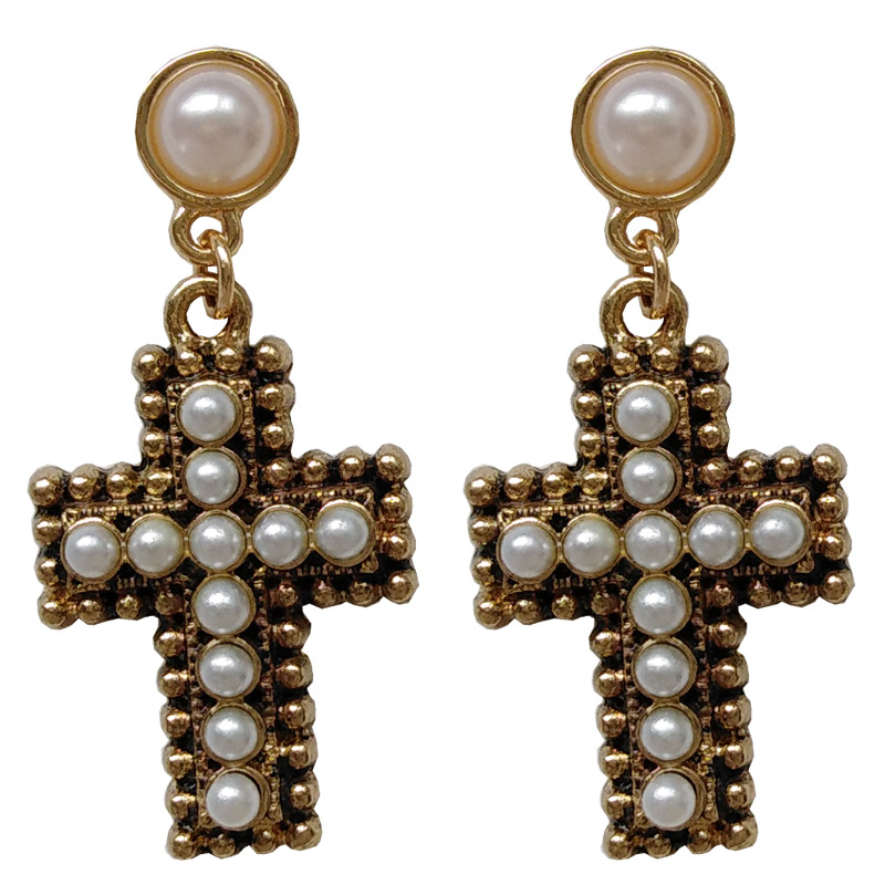 

Imitation Baroque Pearls Clip Earrings No Pierced Ears for Women Female Vintage Cross Clip on Earrings Without Piercing Brincos