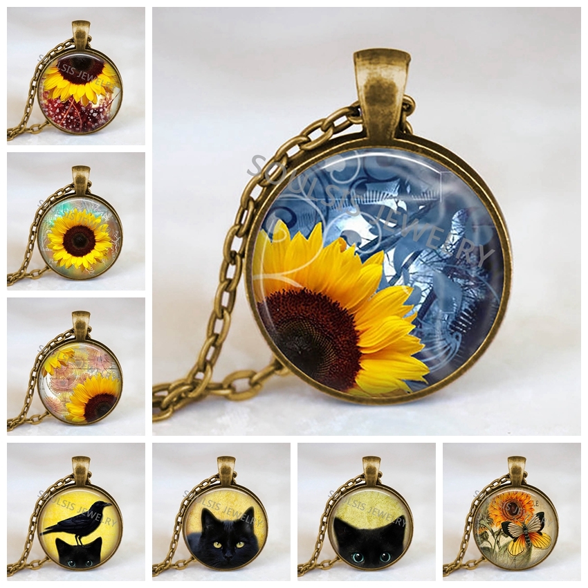 

Wholesale, Sunflower Pendant, Necklace, Glass Dome, Cabochon, Sunflower Pendant, Charming Jewelry, Spring Jewelry, Yellow Flower