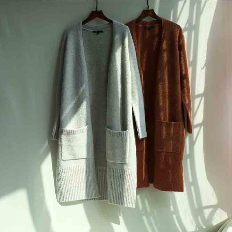 

Women Sweater 2019 Winter Mohair Sweater Jacket Cardigan Long Loose Padded, Caramel