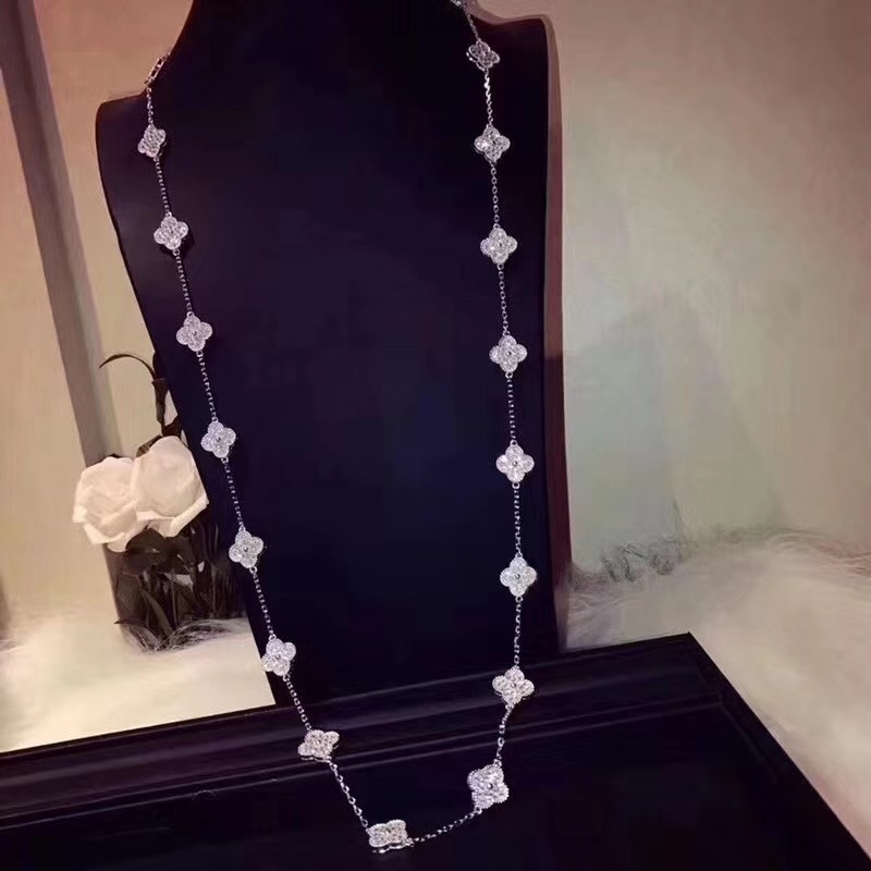 

Fashion- clover necklace s925 solid silver plated 18k gold classic elegant full diamond twenty flower sweater chain