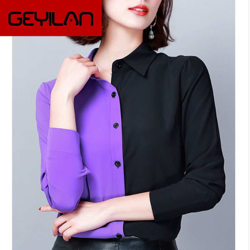 

2020 Autumn Fashion Women Shirts Casual Spliced Women Clothing Plus Size Long Sleeve Leopard Blouses 6014 50, Purple