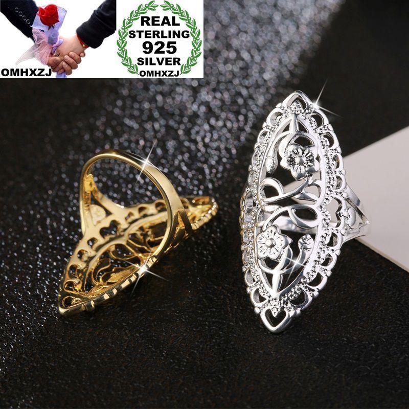 

OMHXZJ Wholesale Personality Fashion OL Woman Girl Party Gift Hollow Flower 925 Sterling Silver 18KT Yellow Rose Gold Ring RN226