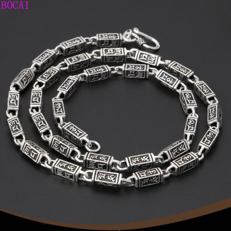 

s925 sterling silver necklace for men and women retro Thai silver fashion six words truth rectangle personality thick Necklace