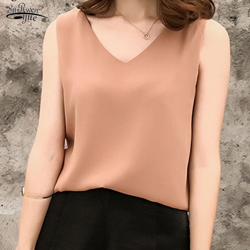 

Blusa Plus Size Women Tops and Blouses 2020 Chiffon Blouse White Blouse Shirt Sexy Sleeveless Shirt Fashion Ladies Tops 0376, Black