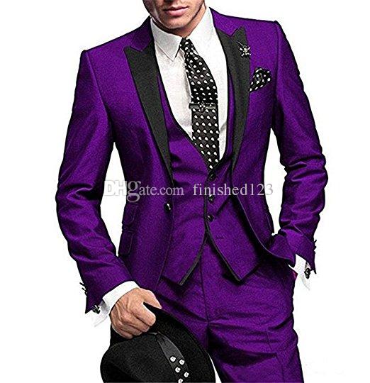

Classic Style One Button Purple Wedding Groom Tuxedos Peak Lapel Groomsmen Men Suits Prom Blazer (Jacket+Pants+Vest+Tie) NO:1911, Same as image