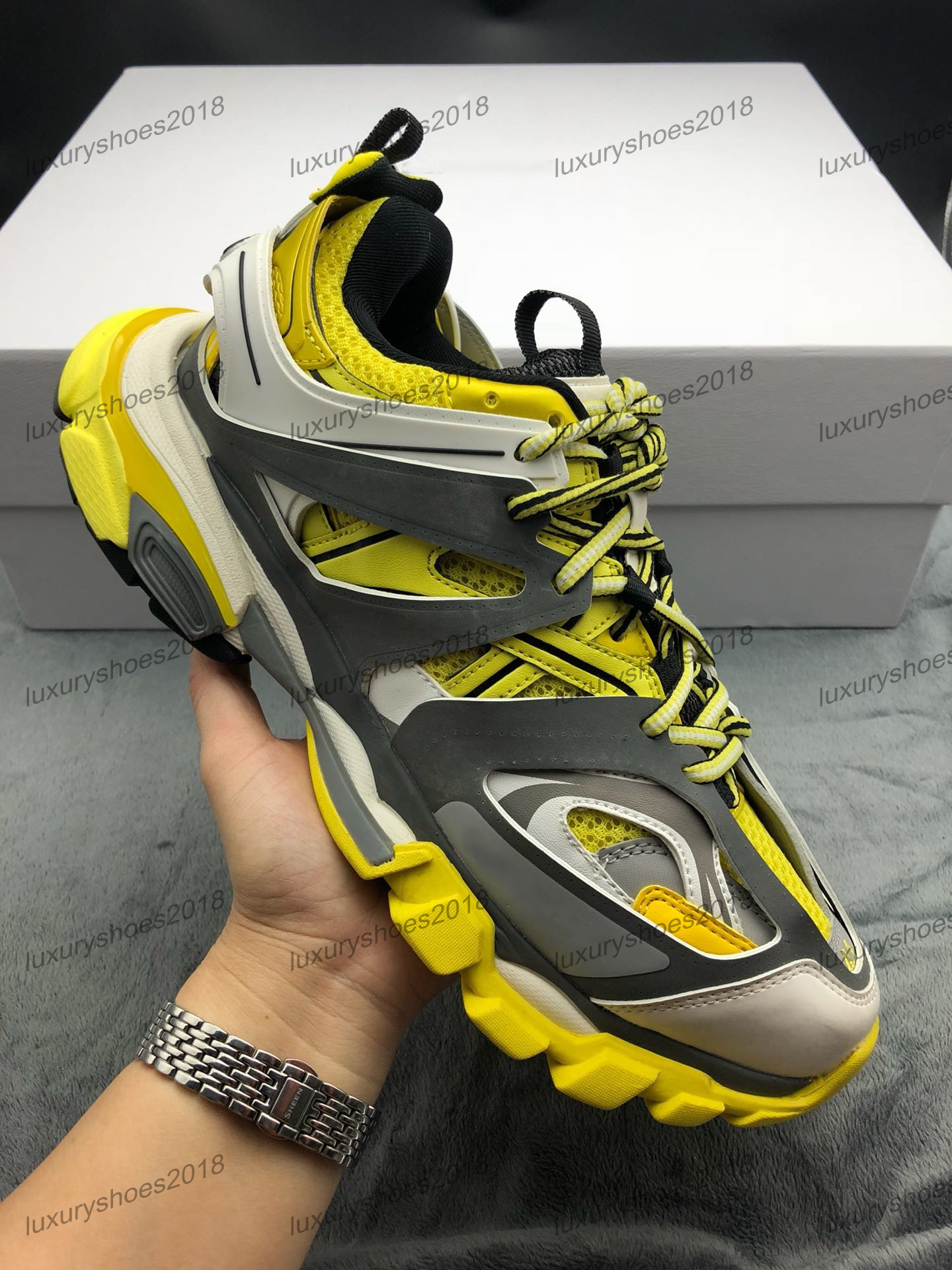 

Fashion Mens Women 3M Triple S Track 3.0 Release 3 Tess Shoes Sneakers Platform Paris Casual Jogging Shoes Sneakers Grey Yellow, Black