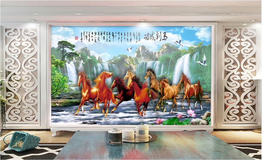 

WDBH 3d wallpaper custom photo Chinese landscape horse running tv background living room Home decor 3d wall muals wall paper for walls 3 d, Customize