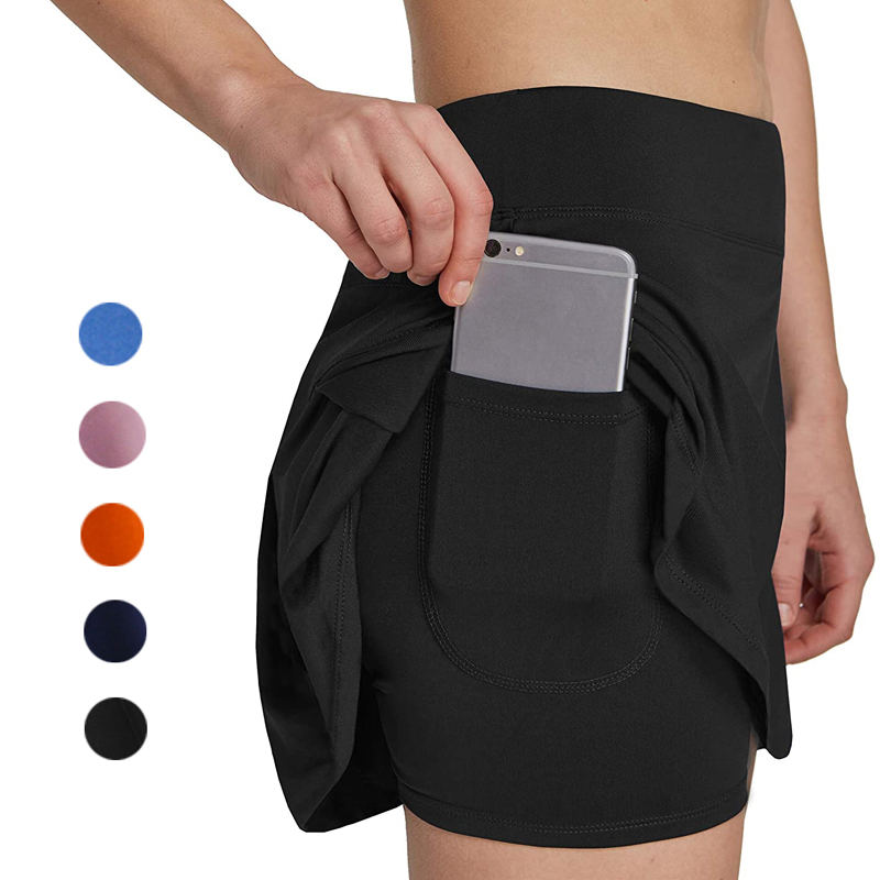 

Sports Skort Yoga Fitness Golf Tennis Running Underneath Short Skirt with Pocket Women' High Waist Speed Dry Skirts, Black