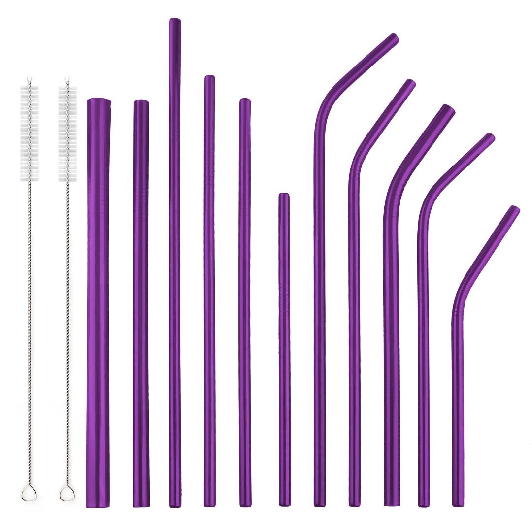 

2Pcs/set Purple 304 Stainless Steel Reusable Metal Straw Extra Wide Drinking Straws Set with Brush Wholesale