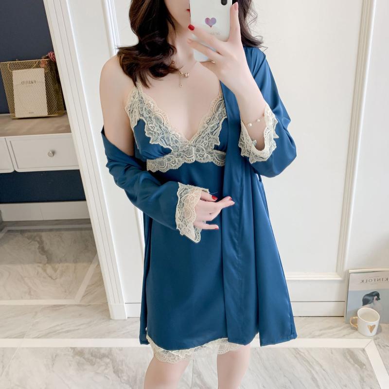 

Women Robe Sets 2 Pieces Sets Spring Sleepwear Robe Female Sexy Ladies Nightwear Home Clothes Casual Nightdress, Pink