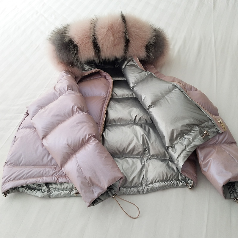 

Ailegogo Women Double Sided Bread Hooded White Duck Down Coat Big Fur Collar Winter Snow Warm Thickness Parkas Outwear Tops, Black