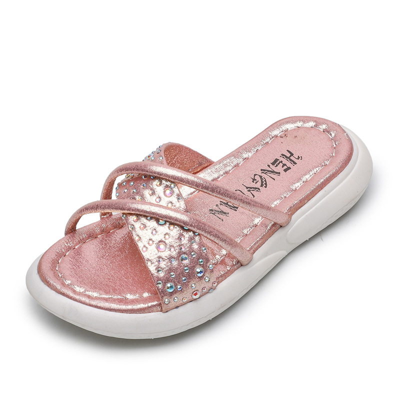 

Children Slippers For Girls Indoor Outdoor Kids Beach Slippers Slides Rhinestone Princess Sweet Soft Rubber Open-toes Sandals, Silver