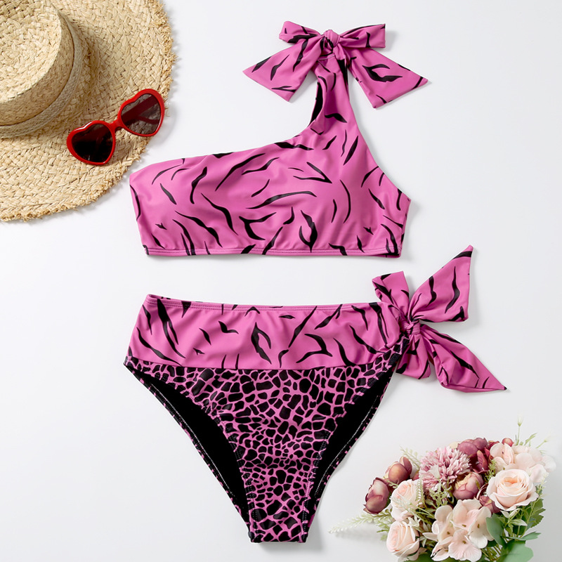 

Sexy Bikini Two Piece Women Swimwear Single Shoulder Bow Swimming Suit Trajes De Bano Mayo Tankini Biquinis Bathing Suit Push Up