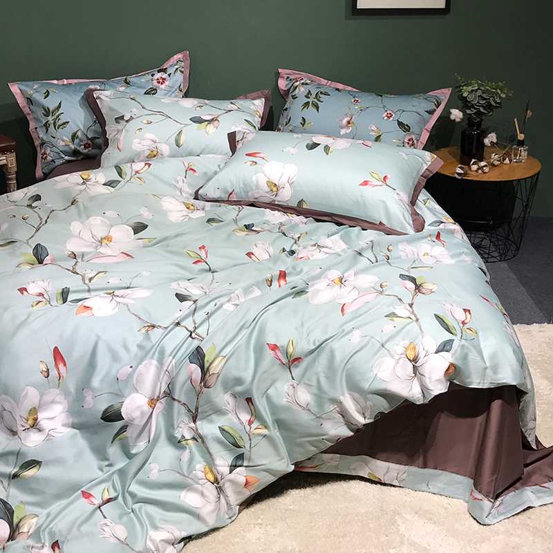 

4 pieces White Blossom Flowers Bedding Set King Queen size bedsheets 60s Sateen Cotton Duvet Covers Full ensemble de literie