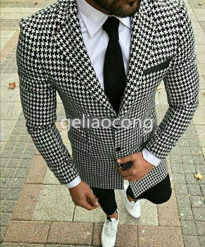 

Only Coat Men's Houndstooth Suit Blazer Formal Checkered Notch Lapel Groom Tuxedos Formal Prom Party Coat For Wedding, Same as picture