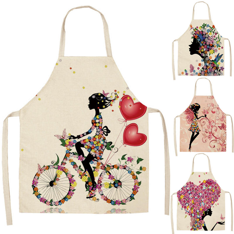 

1Pcs Cotton Linen Flower Butterfly Girl Printed Kitchen Aprons for Women Home Cooking Baking Waist Bib Pinafore 53*65cm Kids