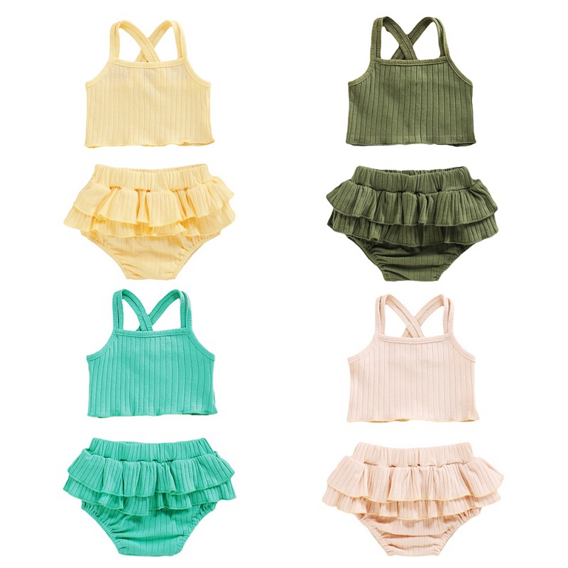 

Baby Summer Clothing Infant Newborn Baby Girls Ruffled Ribbed Sleeveless Strap Vest Tops Shorts Toddler Infant Casual Clothes