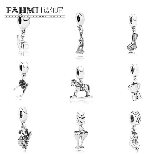 

FAHMI 100% 925 Sterling Silver Charming Ice Skates High Heels Hanging Charm Koala Coffee Lovers Free Goddess Pendant Charm
