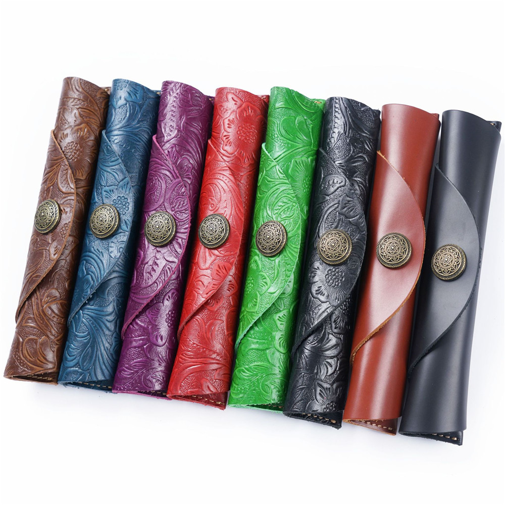 

Genuine Leather Roll School Pencil Case for Girl Boy Pencilcase Kawaii Canved Penal Small Cartridge Pen Bag Fountain Box