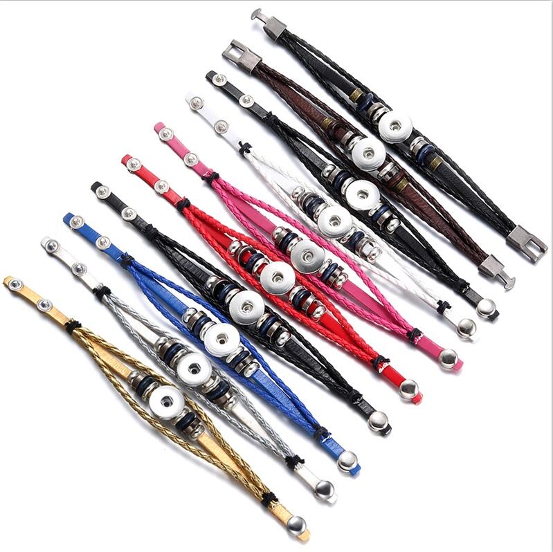 

Noosa Handmade Braided Leather Casual Vintage Punk Bracelet DIY 18mm Ginger Snap Button Bracelet For Lovers Multilayers
