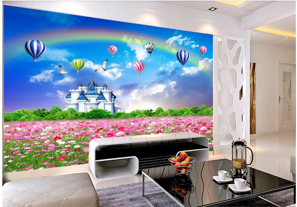 

WDBH custom photo 3d wallpaper Blue sky white clouds sangha castle balloon tv background home decor living room wallpaper for walls 3 d, Non-woven