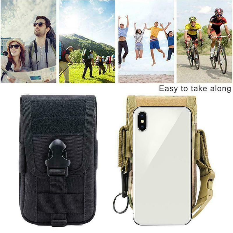 

600D Oxford Cloth Belt Bag Nylon Waist Bag Mobile Phone Cards Holder Double Layer Accessory SER88, Black