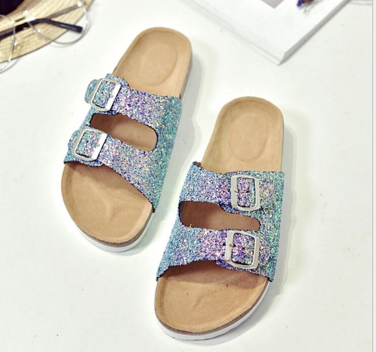 

1pair 2019 Hot summer Women flats sandals Cork slippers Women casual shoes print mixed colors size 35-40, #1
