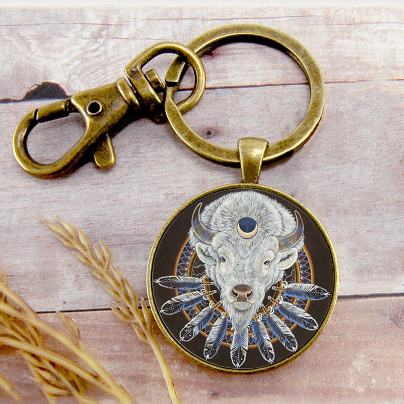 

Retro White Buffalo Key Ring Key Chain Key Buckle Cow Photo Pendant Birthday Festival Anniversary Gift Jewelry Accessories