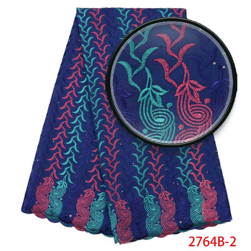 

High Quality Cotton Lace Fabric,Latest Swiss Voile Lace with Stones,African Embroidered Fabric for Women KS2764B-2