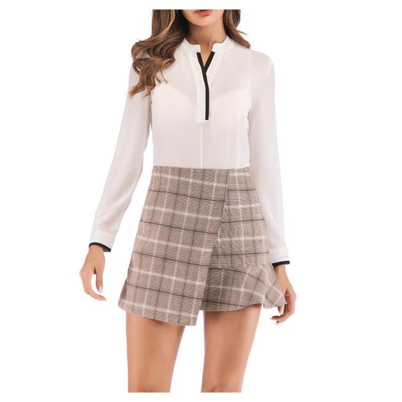 

Women Skirt Lady High Waist Plaid Lattice Printing A-Line Mini Skirt Spring Summer Fashion Female Party Casual Short M140#, Gy